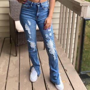 Fashion Nova Blue Flare Wide Leg Jeans